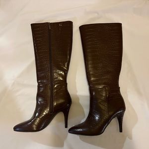 *NEVER WORN * Dark Brown Knee High Faux Croc Boots